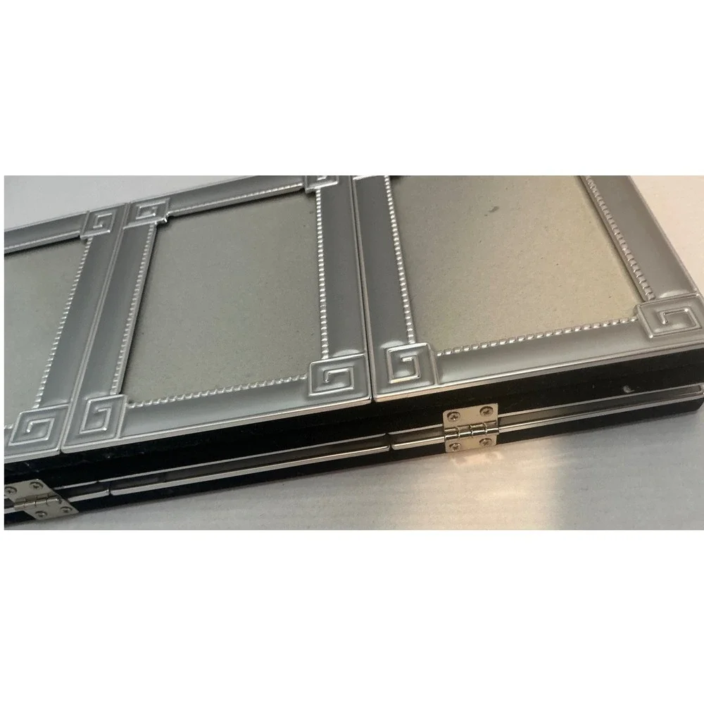 Silver Tri-Fold 9-Opening Picture Frame Greek Key Detail Large Modern
